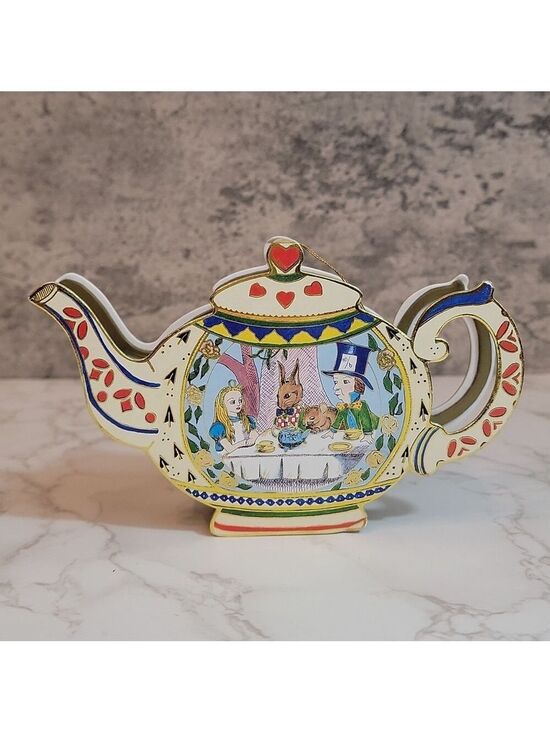 Vintage Other - Alice In Wonderland Trinket Box 1994 With Gold Plastic Tea Set